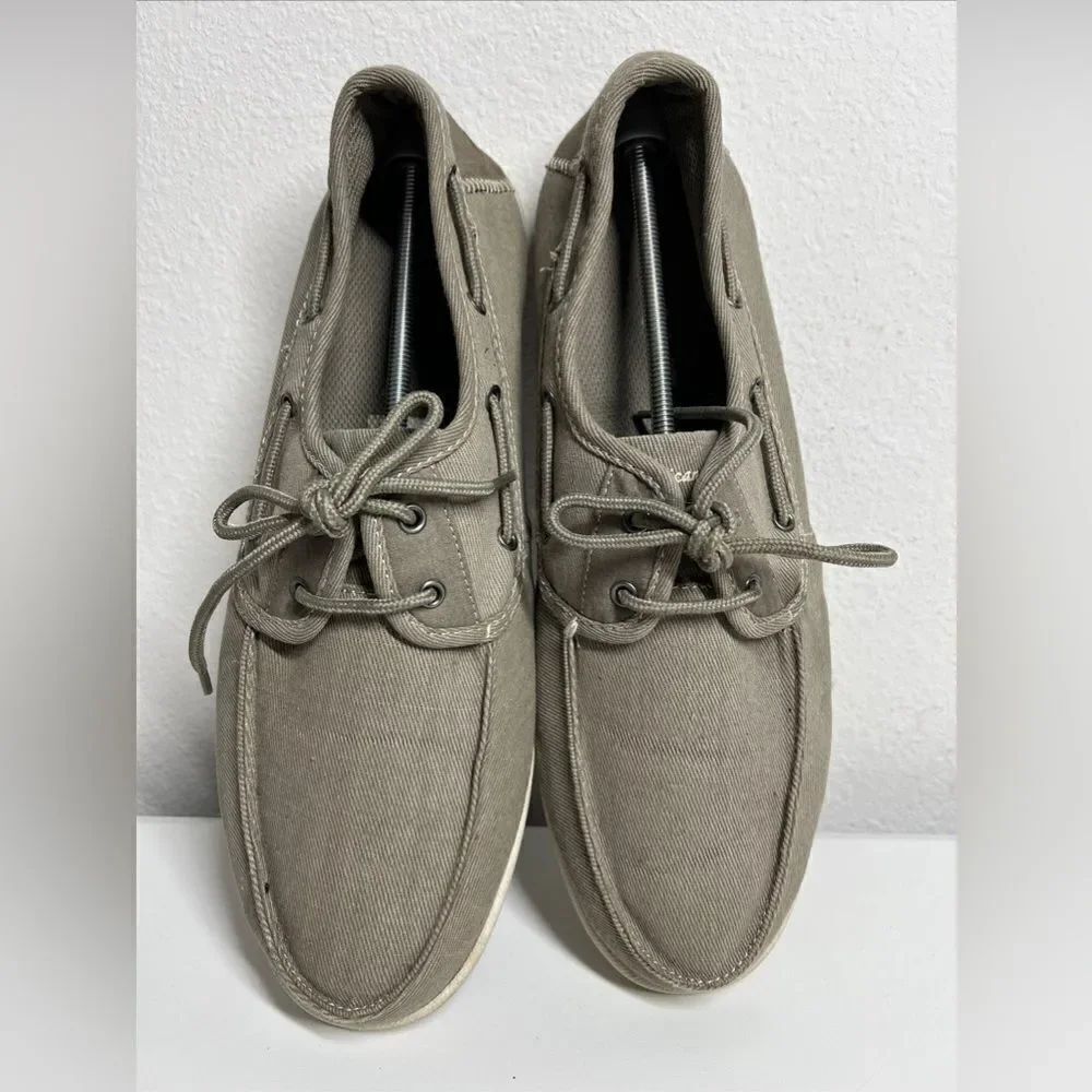 American Eagle Canvas Upper Lace Up Beige Slip On Moccasins Shoes Size 12